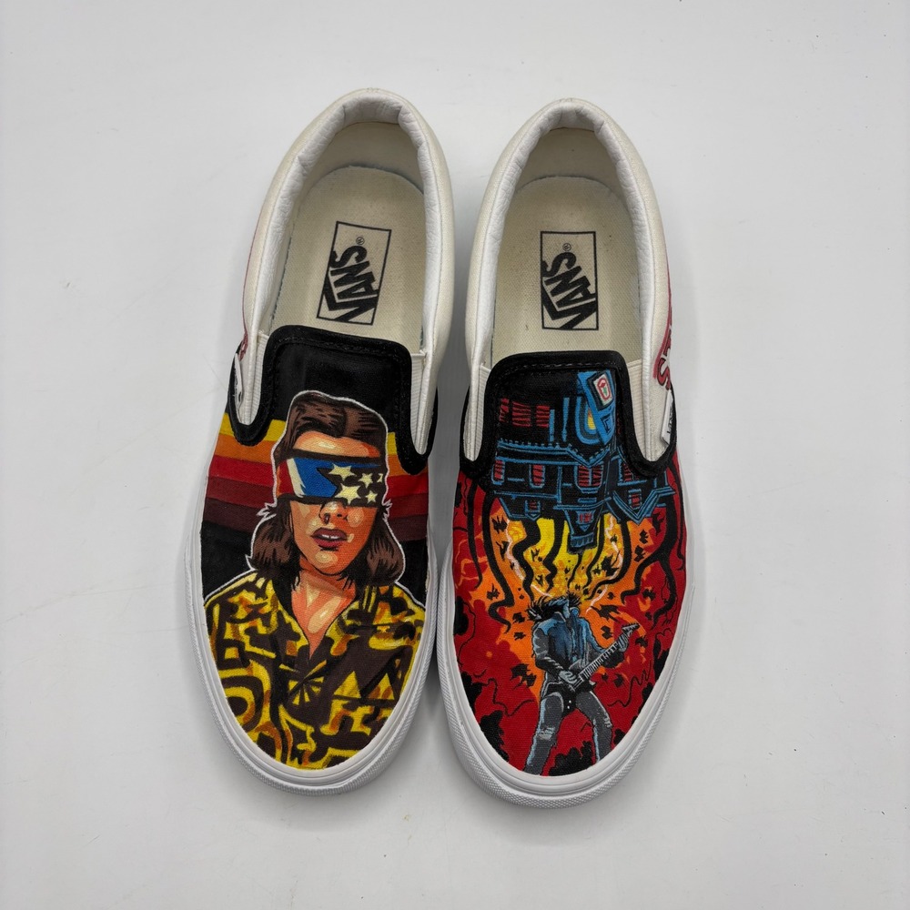 Vans Custom Hand-Painted Stranger Things Vans Slip-On Shoes Women's 10 Men's 8.5